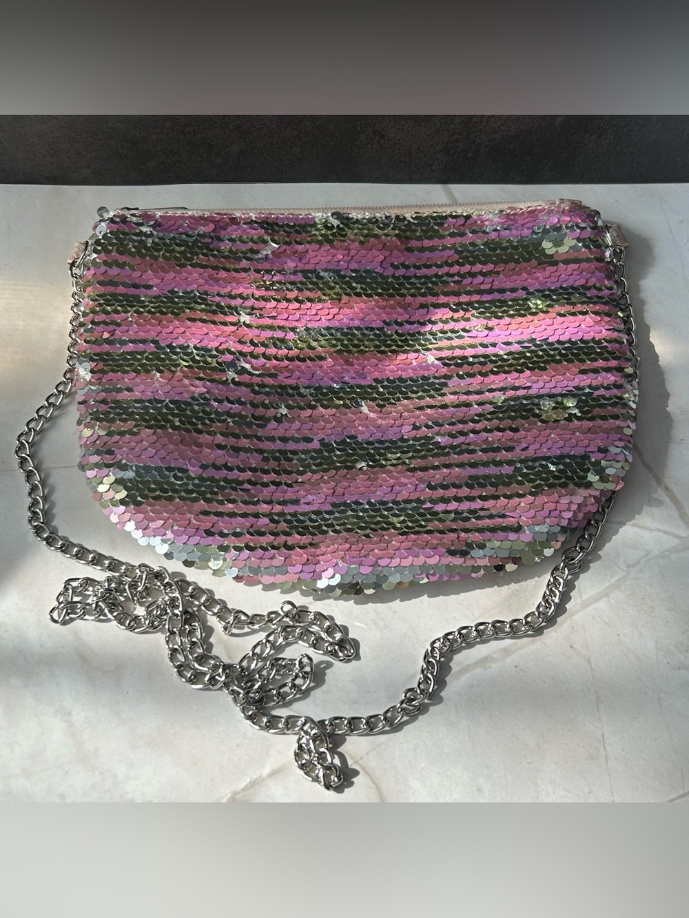 Capelli of New York Pink & Green Sequin Crossbody